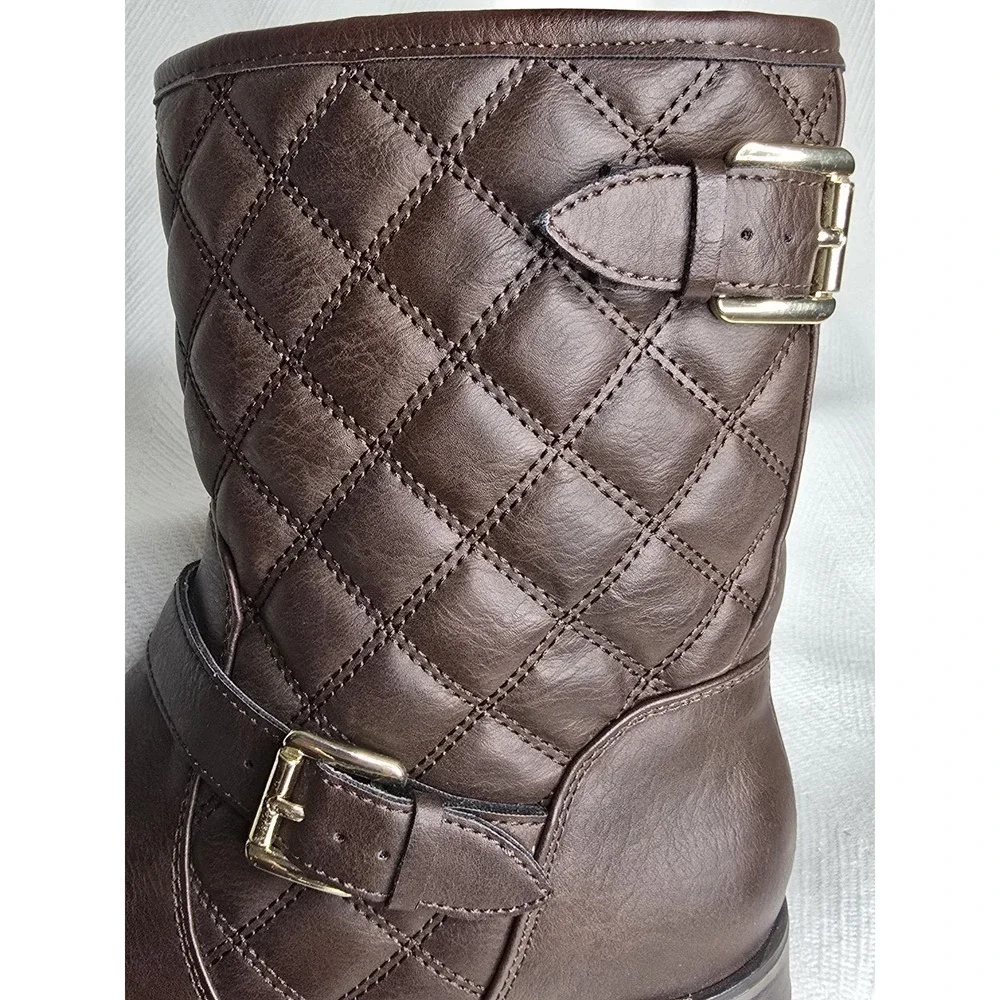 Women's Sporto Faux Fur‎ Lined Gold Buckles Quilted Brown Boots 